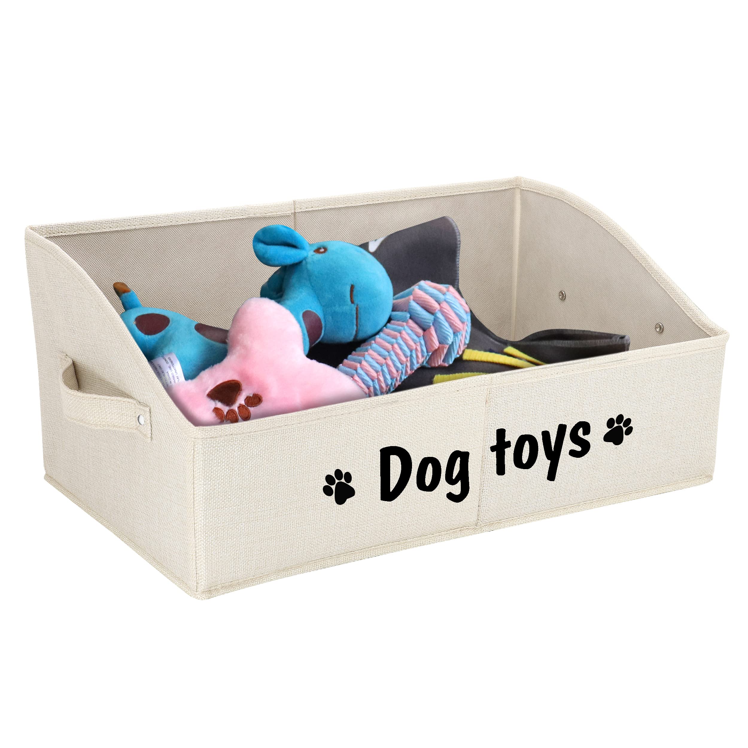 PET ARTIST sturdy collapsible dog storage basket in beige for easy toy organization.