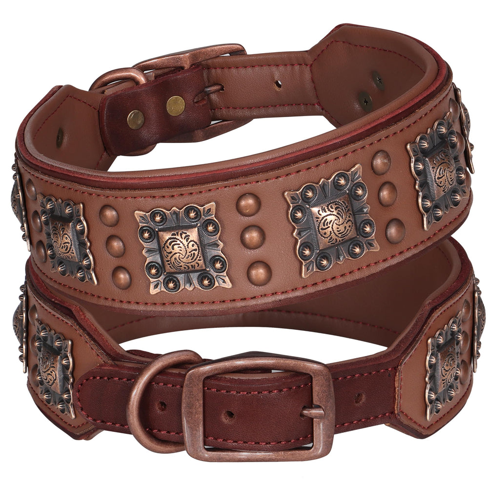 PET ARTIST padded leather collar with plush lining for comfortable neck during hikes