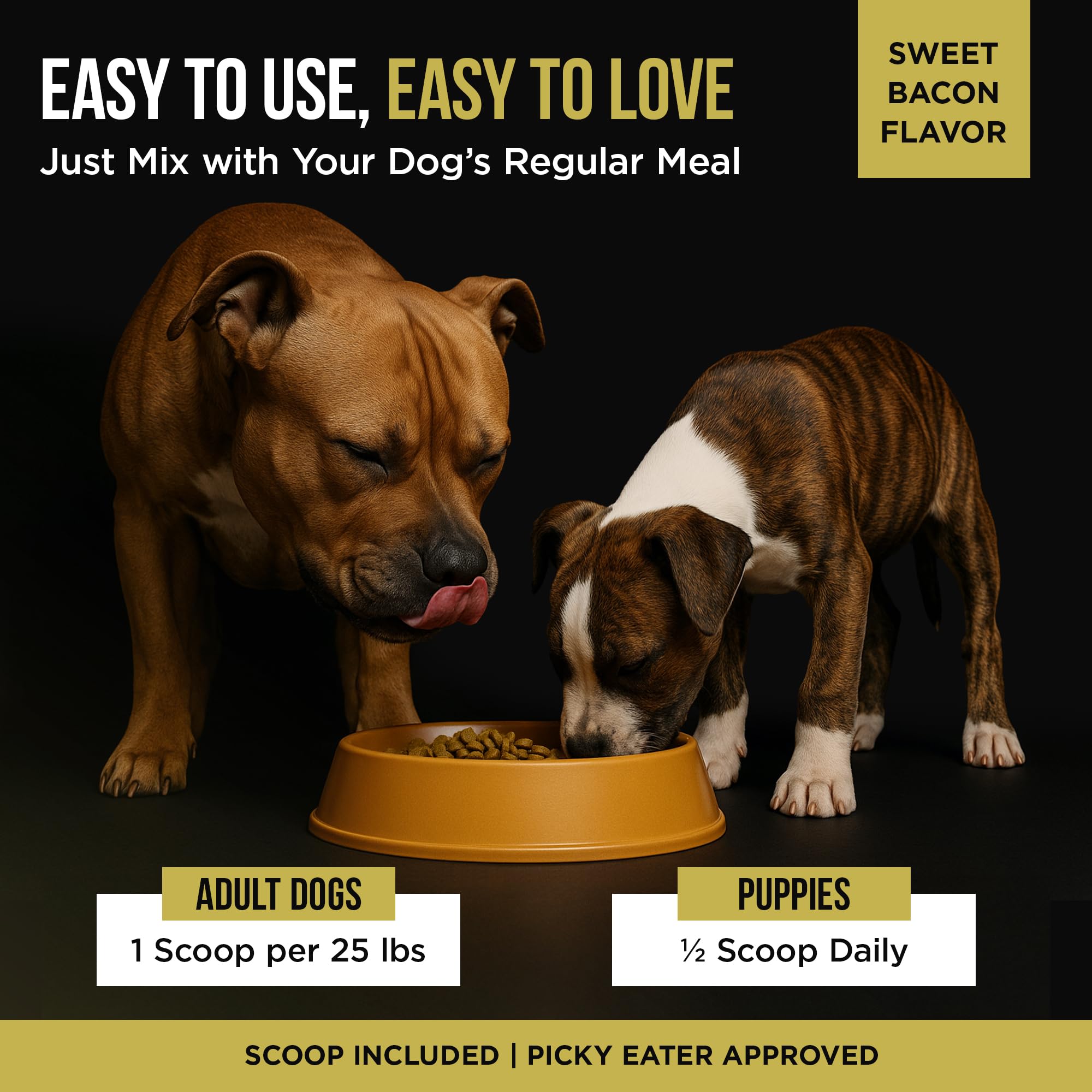 PET CARE Sciences weight gainer powder being poured into dog food supports calorie-dense meals