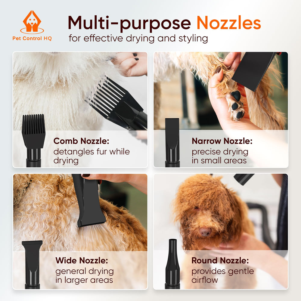 Pet Control HQ concentrator nozzle provides precise airflow for targeted drying.