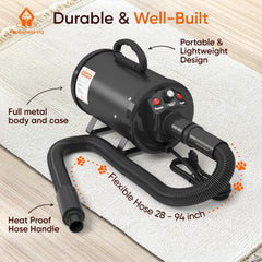 Pet Control HQ high-velocity dryer heat settings tailor warmth for every coat.