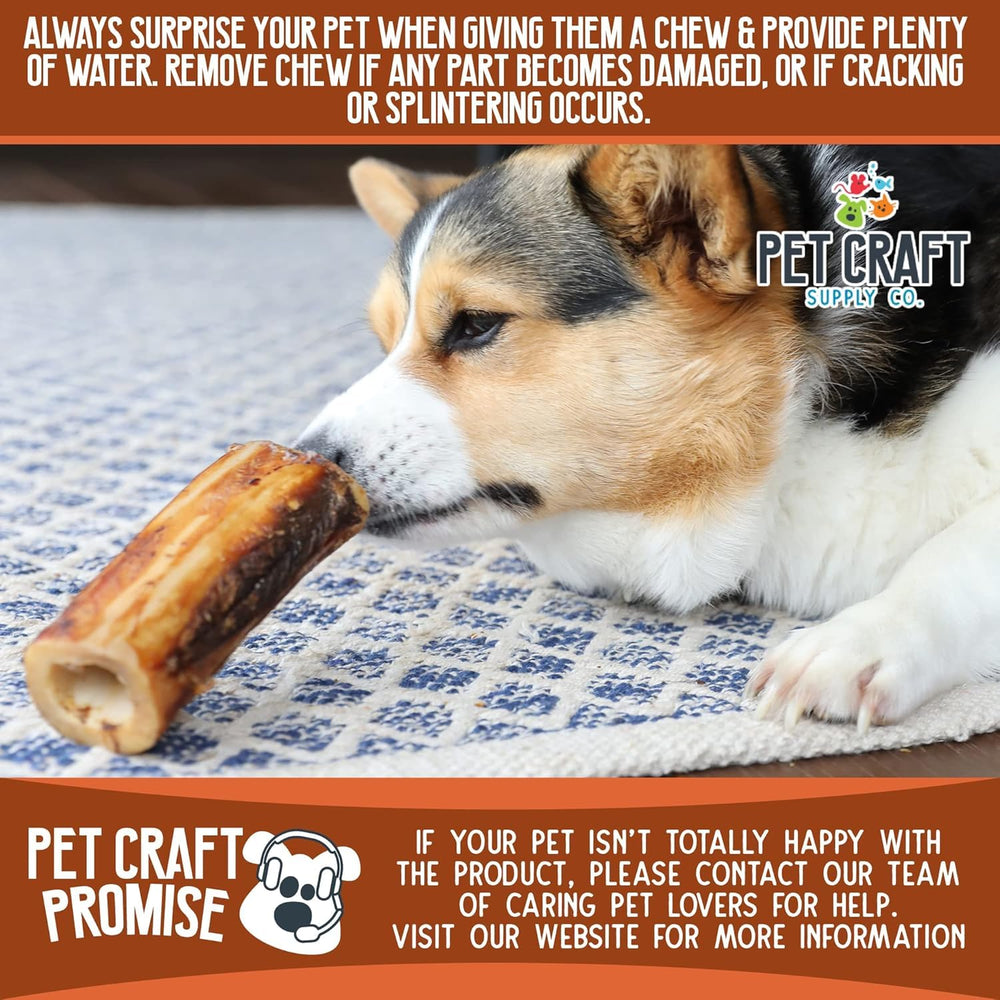 Pet Craft Supply Buffalo Marrow Bones packaging emphasizes rawhide-free, single-ingredient chews.
