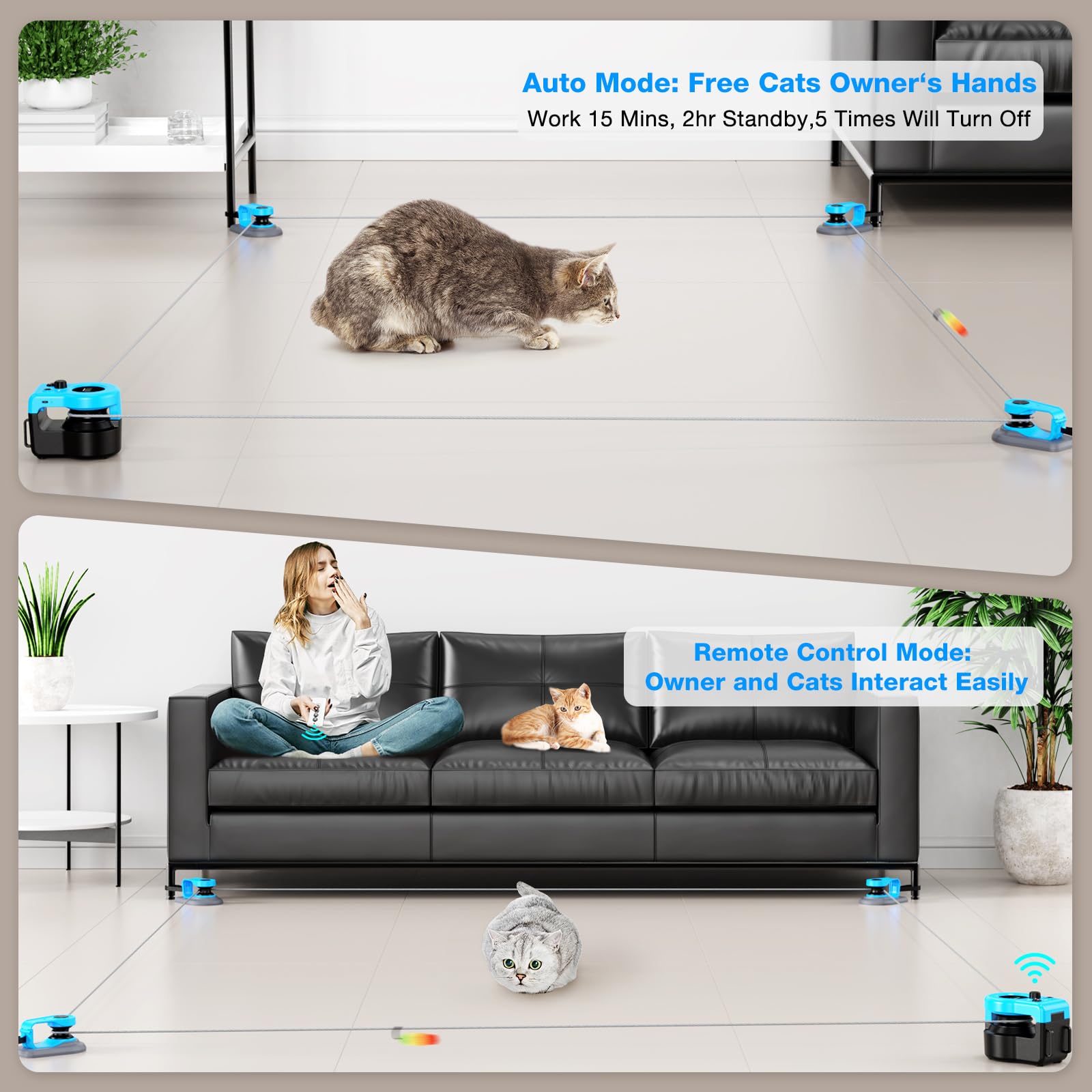 Pet Deluxe cat toy shows 60-meter rope for extended play