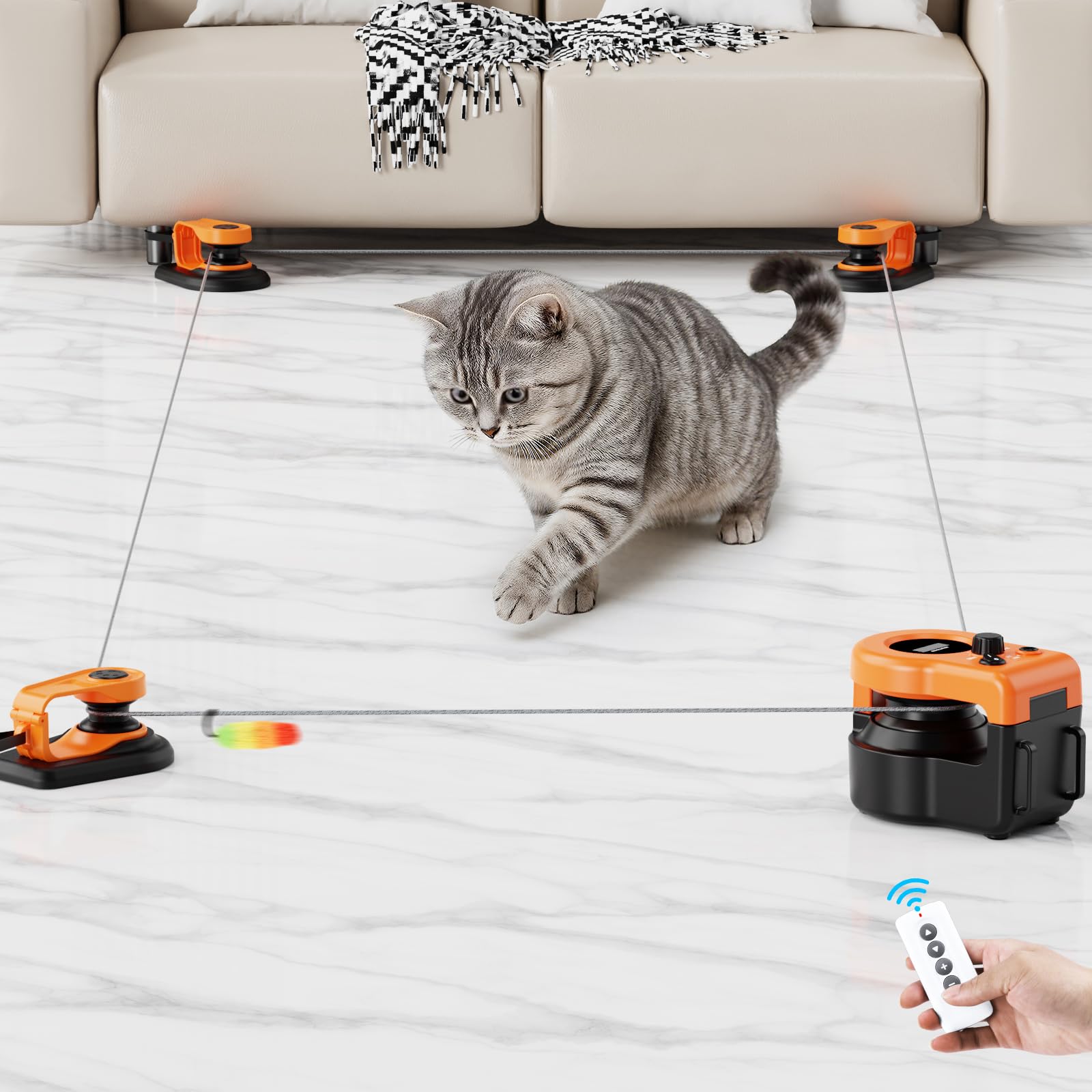 Pet Deluxe interactive cat toy remote control in action boosts indoor activity and hunting fun.