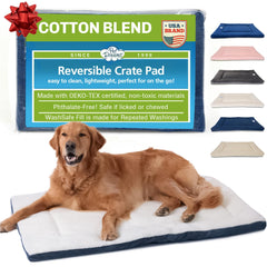 Pet Dreams dog crate pad denim flat lay shows the crate mat's design