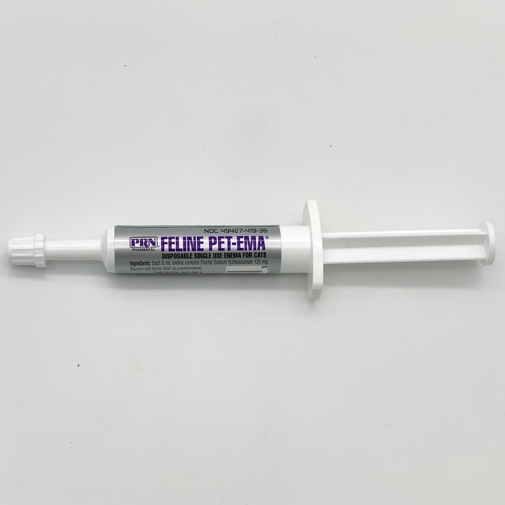Pet-Ema Feline Enema liquid features glycerin-based formula for hydration and lubrication.