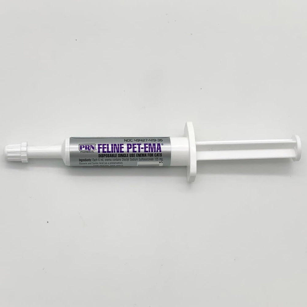 Pet-Ema Feline Enema liquid features glycerin-based formula for hydration and lubrication.