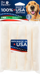 Pet Factory beefhide chip roll 5in natural close-up showing durable chew texture