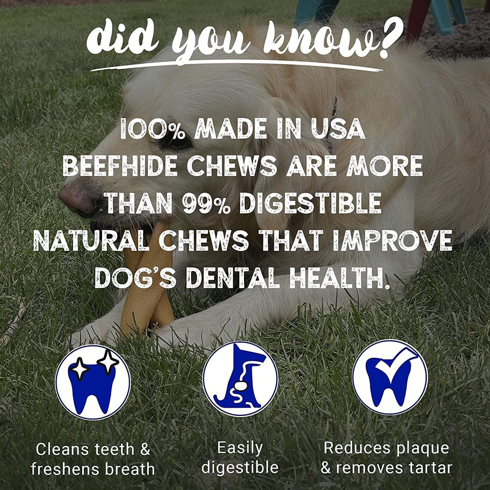 Pet Factory beefhide chip roll dog-chewing action demonstrates engagement