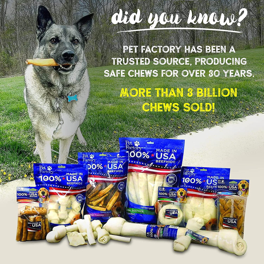 Pet Factory beefhide chip roll natural flavor label communicates flavor and quality
