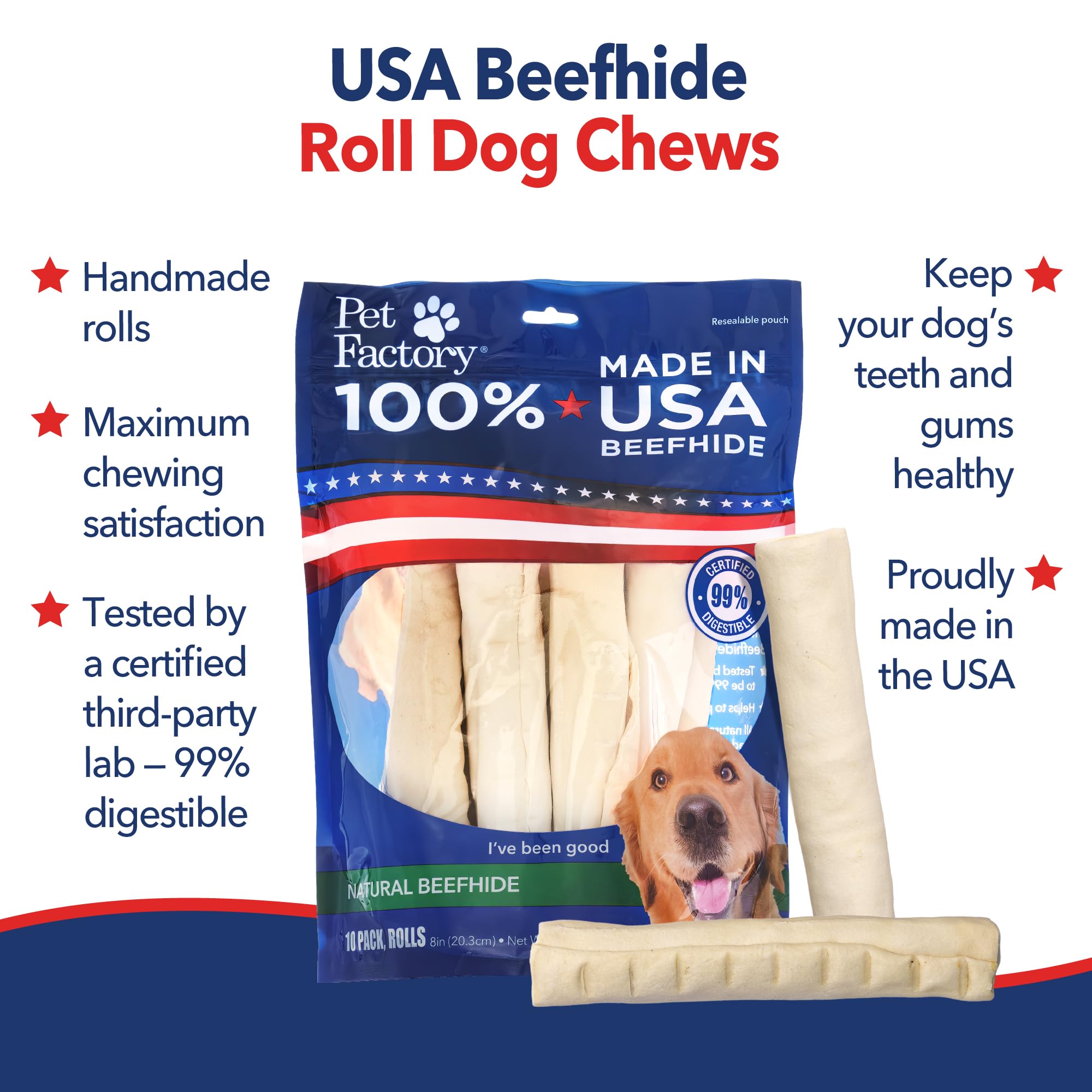 Pet Factory teeth-cleaning chews promote healthier gums during a satisfying gnaw session.