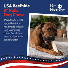 Pet Factory USA-made beefhide chews showcase premium craftsmanship and reliable sourcing for dogs.
