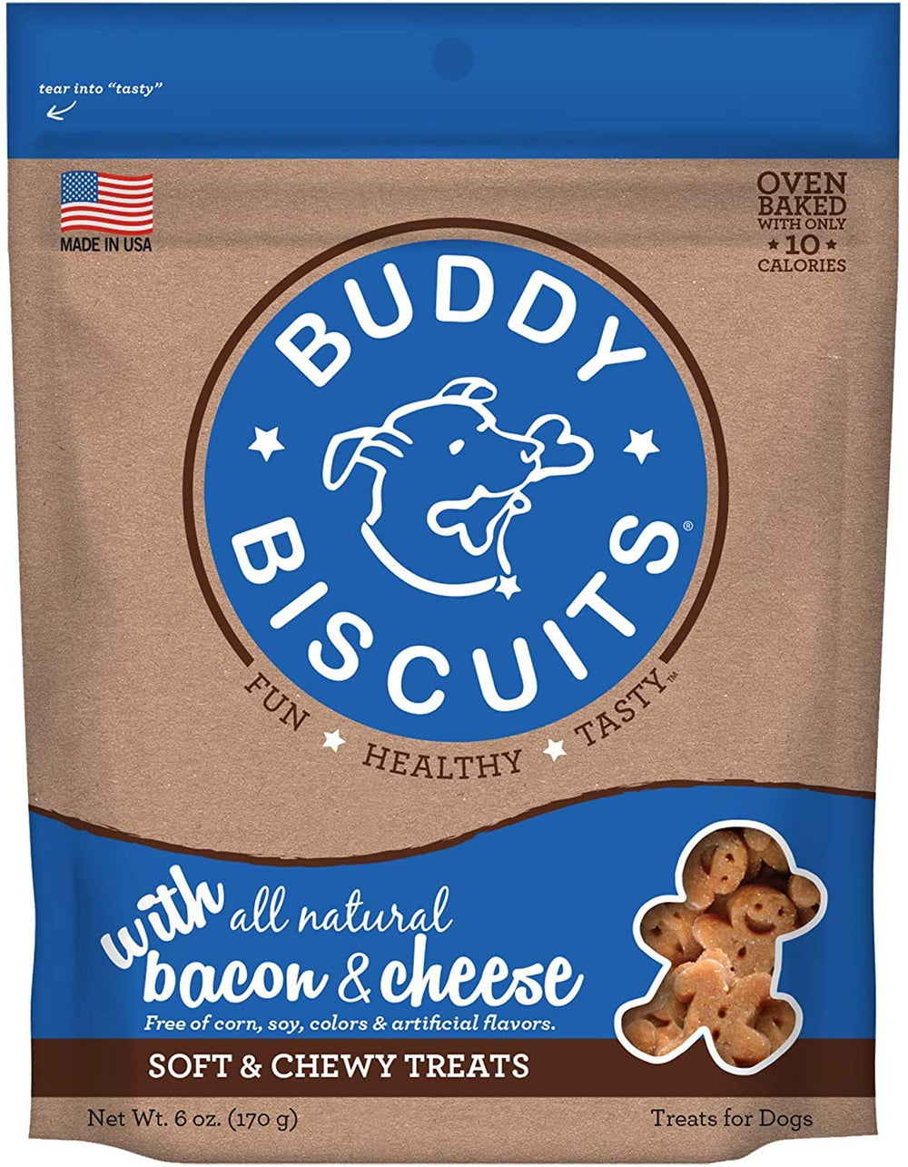 Pet Faves Buddy Biscuits healthy whole grain peanut butter 6 oz bag scent and chew