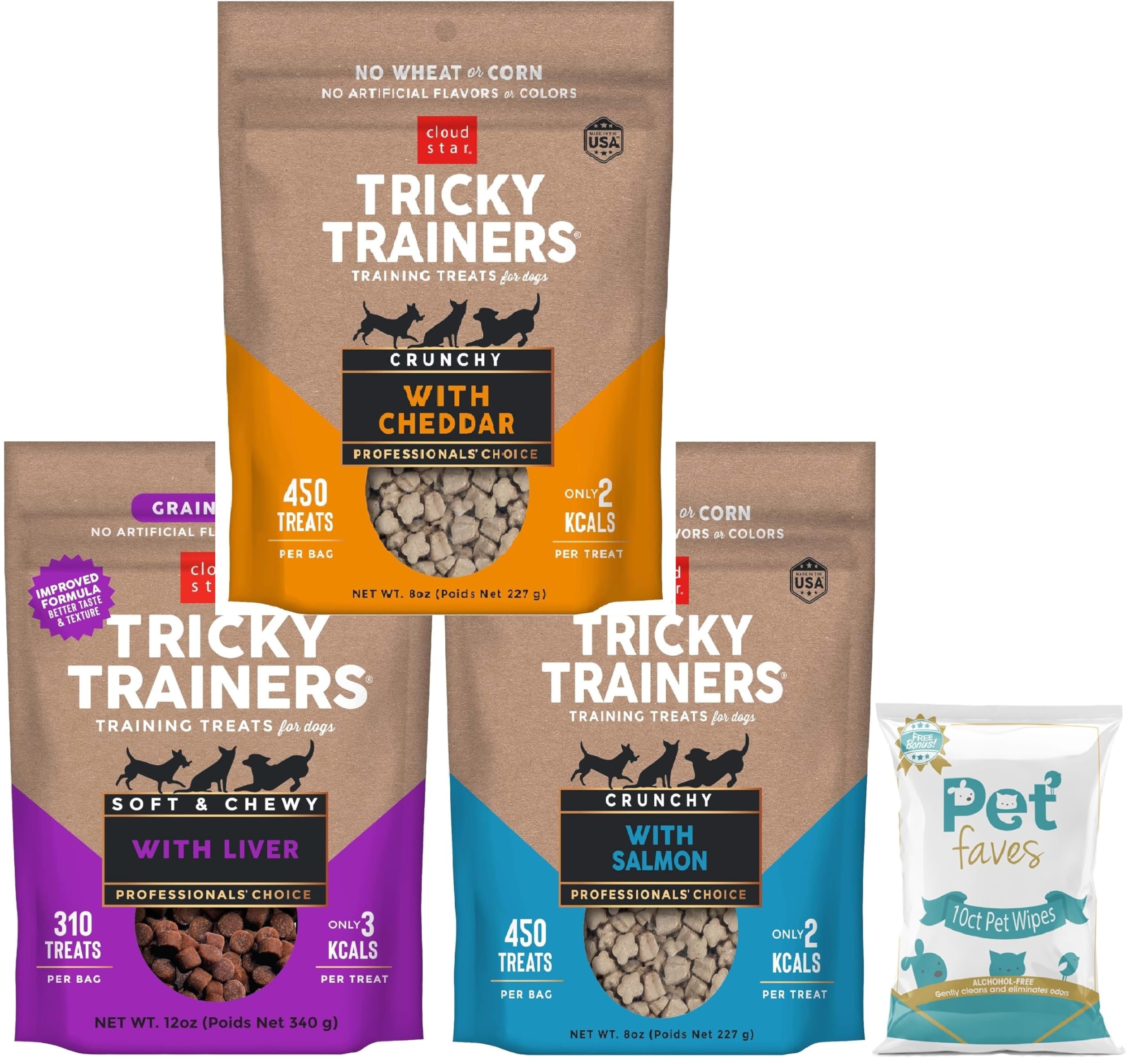 Pet Faves Cloud Star Tricky Trainers Cheddar 14oz bag for training rewards.