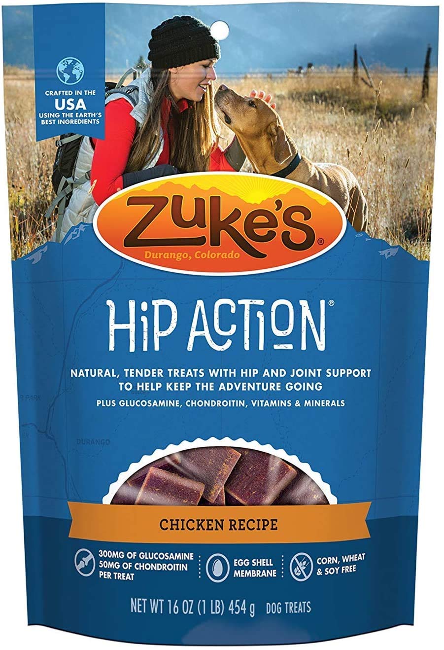 Pet Faves Zuke Hip Action peanut butter treats—tasty joint support for daily adventures