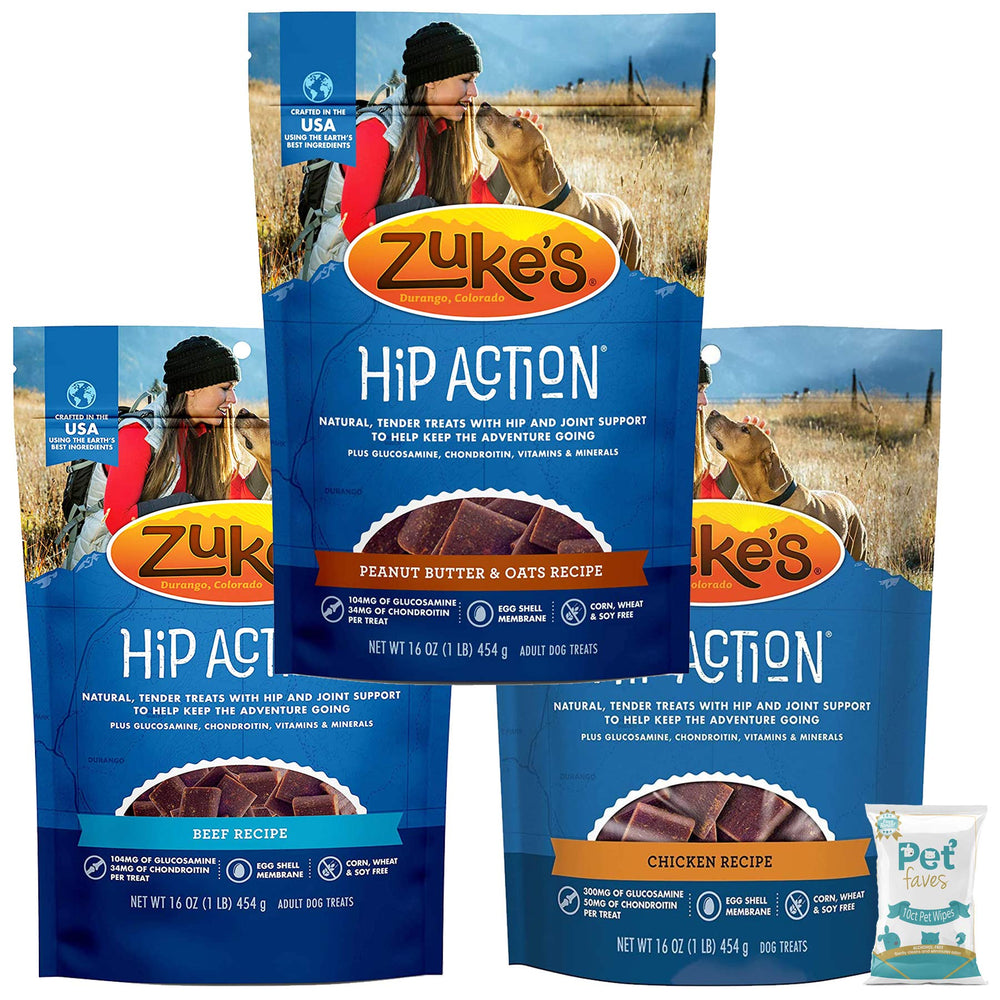 Pet Faves Zuke Hip Action roasted beef treats—soft chews supporting joint comfort
