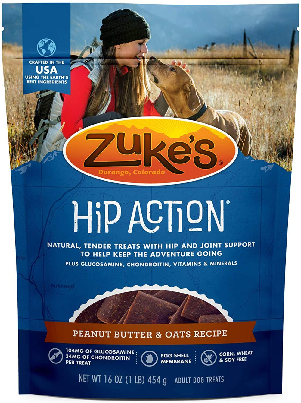 Pet Faves Zuke Hip Action roasted chicken treats—delicious flavor with mobility support