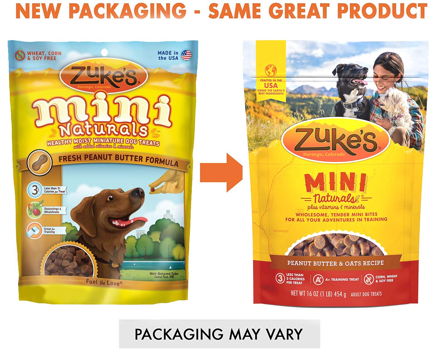 Pet Faves USA-made Zuke Minis with natural wholefoods visual highlight.