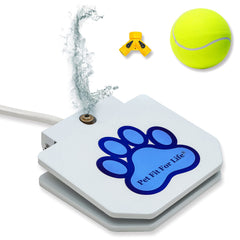 Pet Fit For Life dog pedal fountain setup shows portable hydration for outdoor play