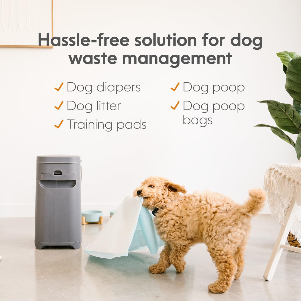 Pet Genie Pail top-handle-secures-lid enables easy carry and prevents accidental opening.