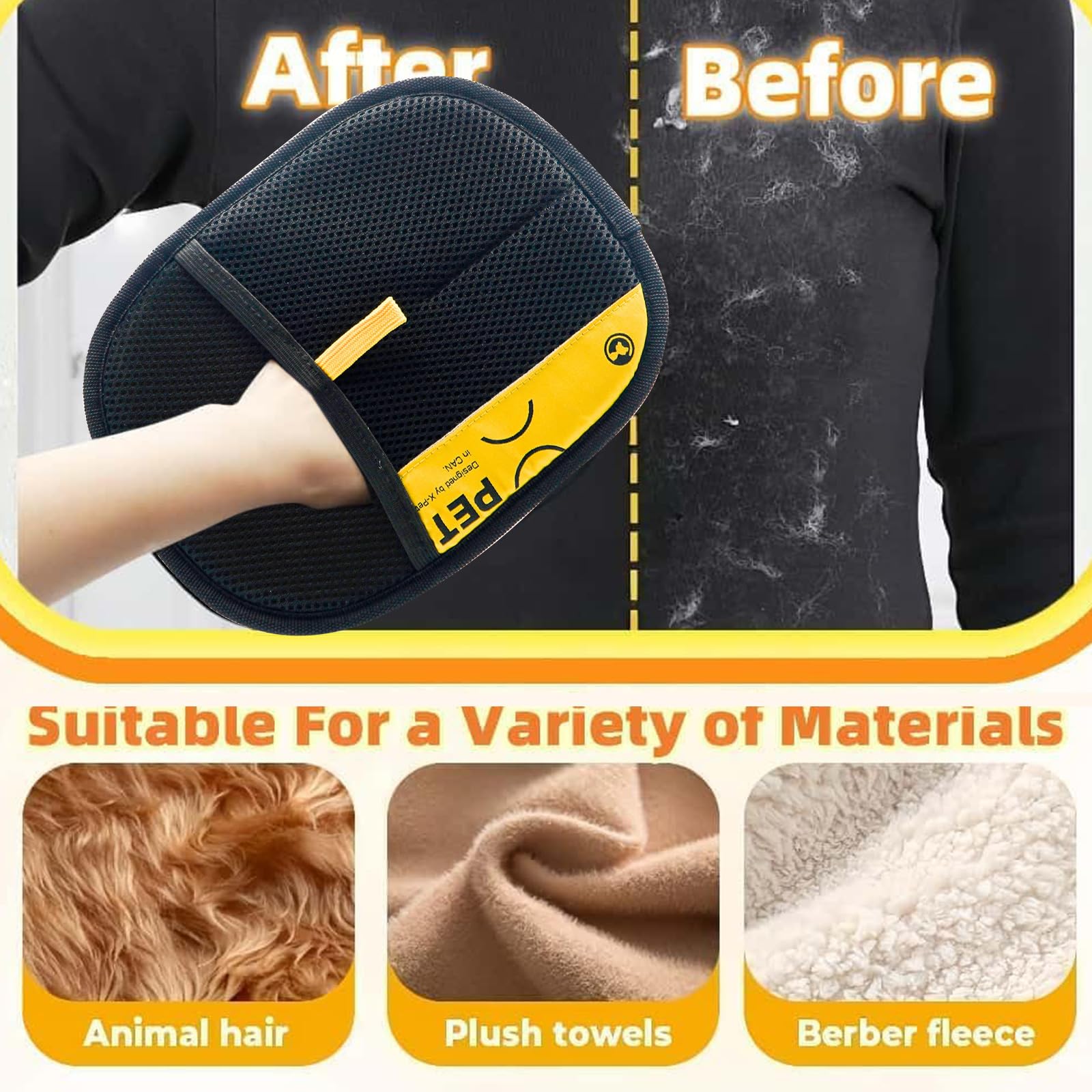 Pet Hair Removal Glove 3pc set display highlighting versatile cleaning kit