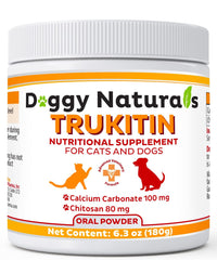 Pet Health Pharma Trukitin powder bottle closeup demonstrates kidney-support powder for pets.