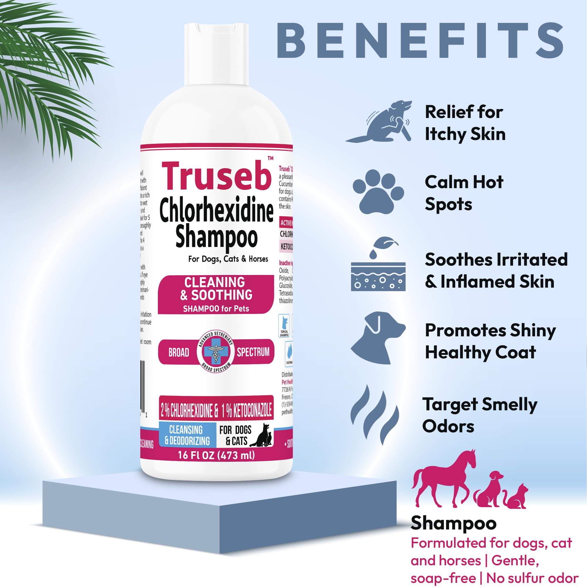 Truseb shampoo spa-friendly scene shows aloe soothing irritated skin during use.