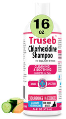 Pet Health Pharma Truseb shampoo bottle front for gentle cleansing of dogs, cats, and horses.