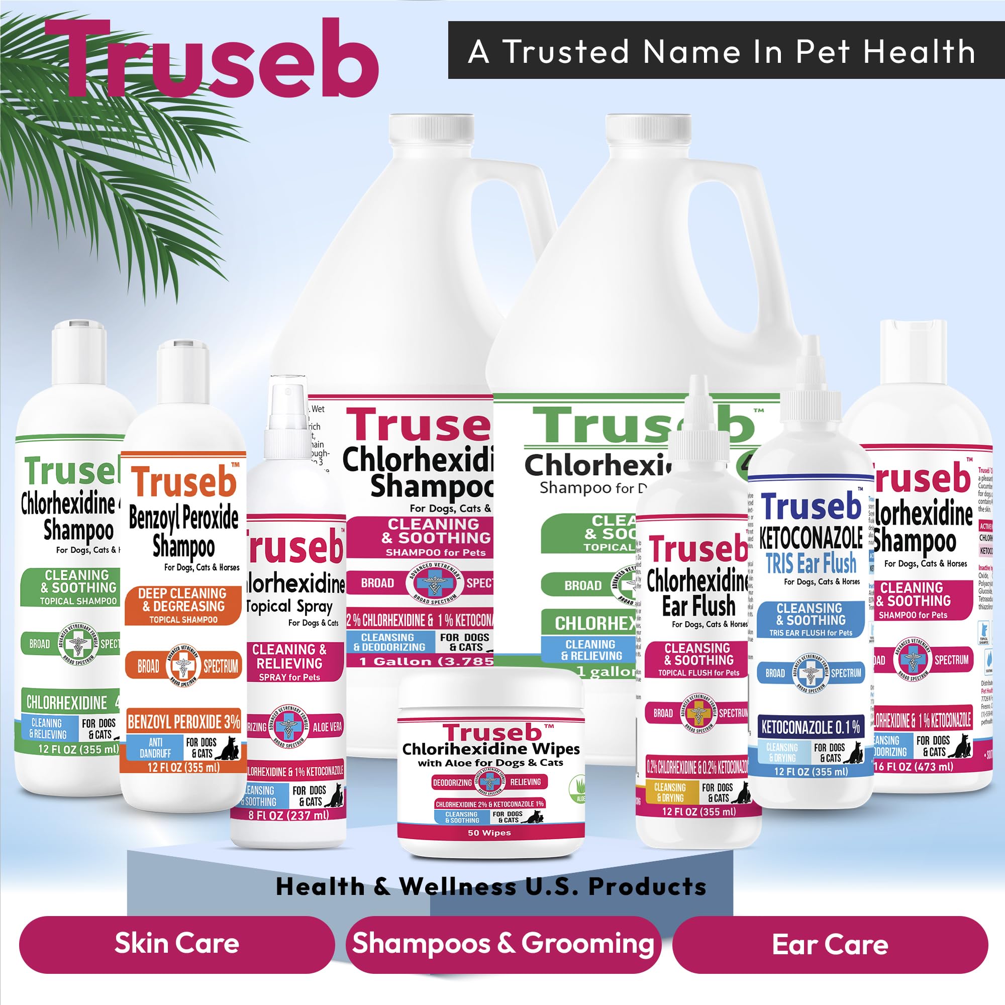 Truseb shampoo label highlights cucumber melon scent with deodorizing benefits.