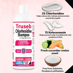 Truseb shampoo label close-up highlighting Aloe for gentle skin support.