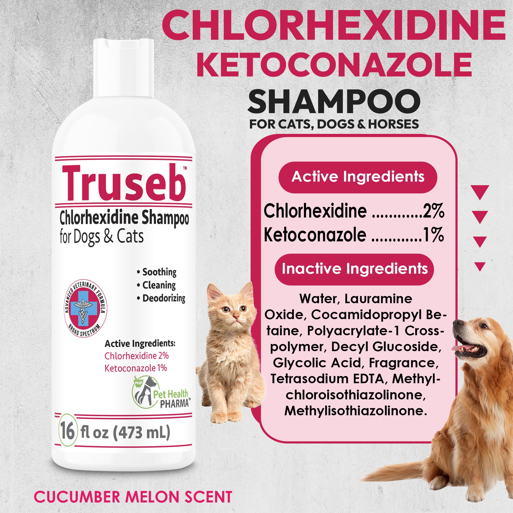 Pet Health Pharma Truseb shampoo lather close-up highlights skin-soothing formula