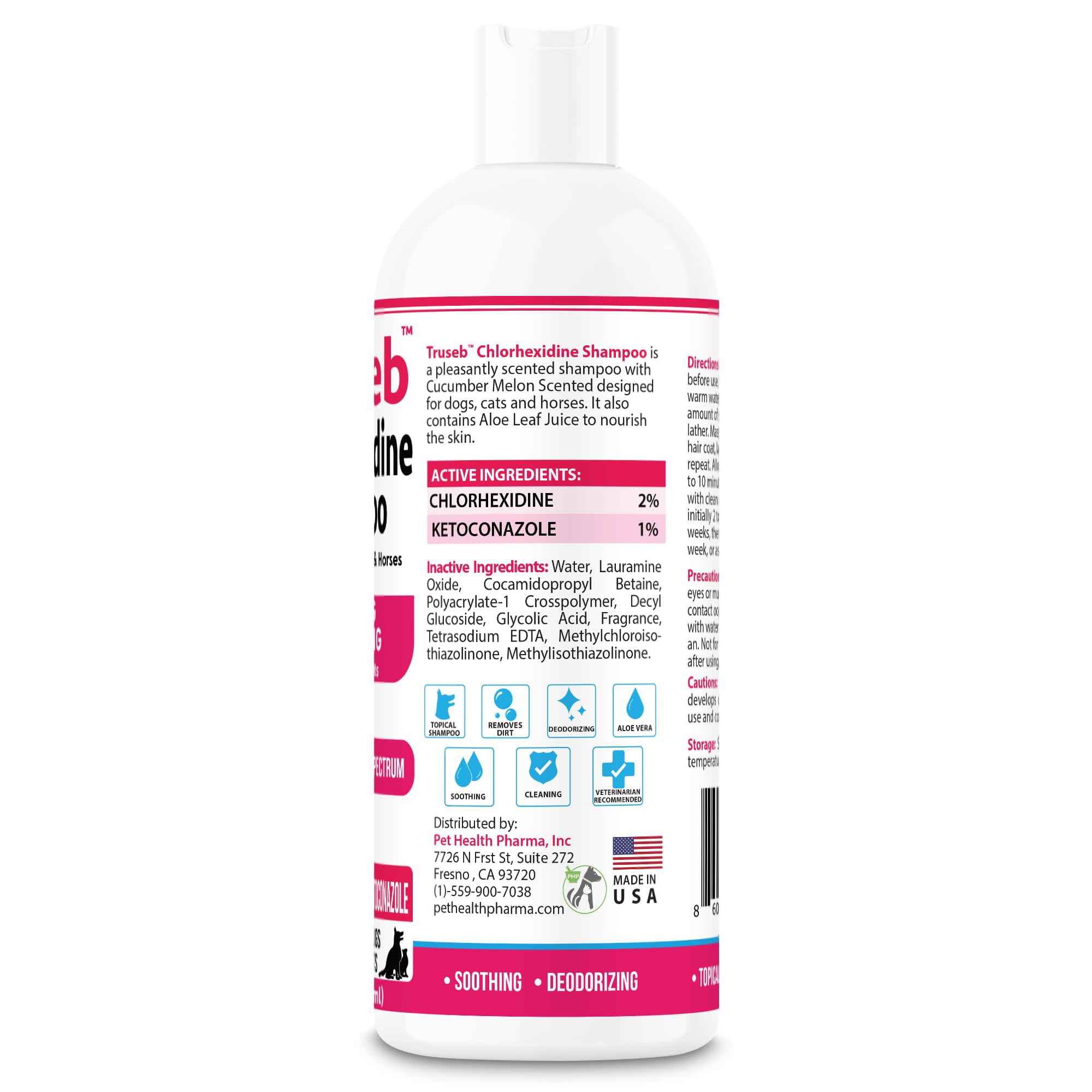 Truseb shampoo lather shot emphasizes cleansing power and knot removal for multiple fur types.