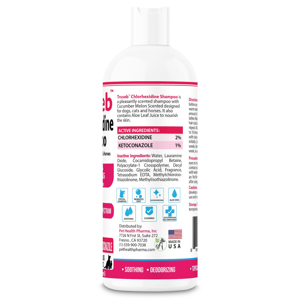 Truseb shampoo lather shot emphasizes cleansing power and knot removal for multiple fur types.