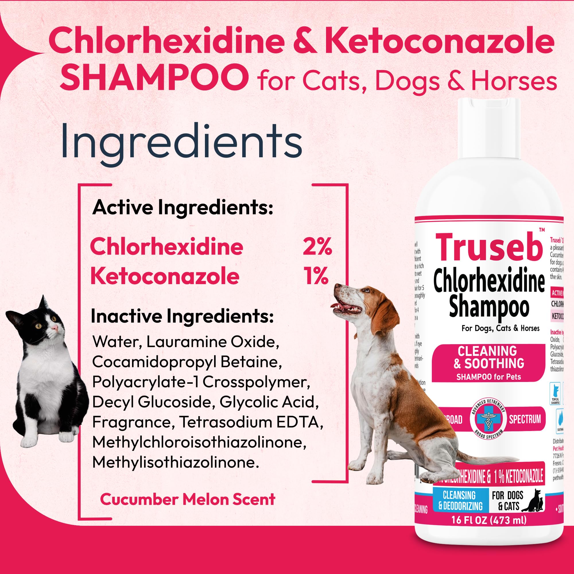 Truseb shampoo pour close-up highlights rich lather and hydrating benefits for pets.