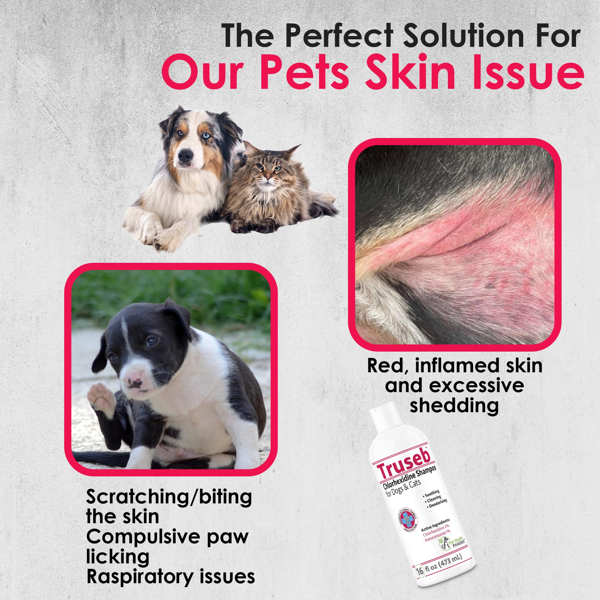 Pet Health Pharma Truseb bottle label signals skin-support benefits