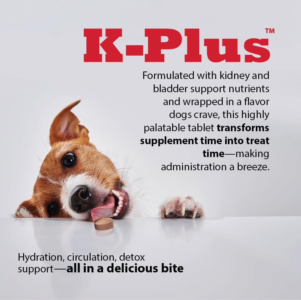 Pet Health Solutions K-Plus 100 tabs bottle shown side view.