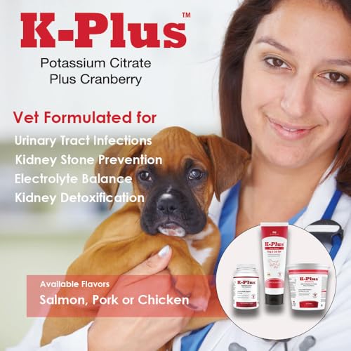 Pet Health Solutions K-Plus bottle with paw background for bladder health routine.