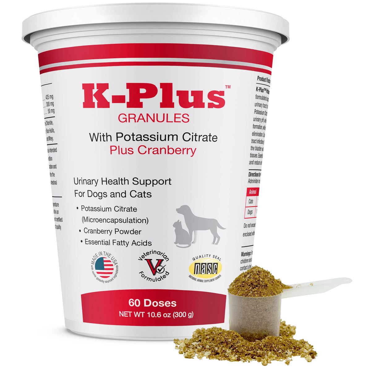 Pet Health Solutions K-Plus granules poured into a dog bowl for easy mixing.