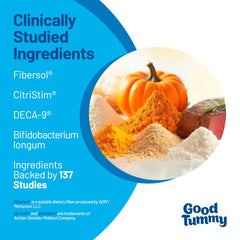Pet HealthWorks Good Tummy probiotic ingredients graphic shows prebiotic, probiotic, and postbiotic blend.