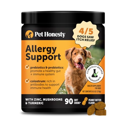 Pet Honesty Allergy Itch Relief dog chews peanut butter bottle for easy daily use