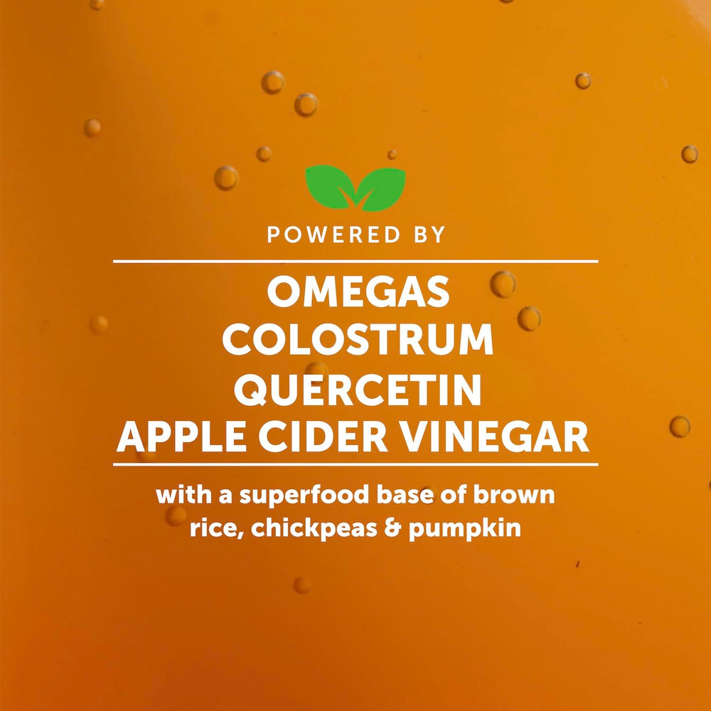 Close-up of ingredients in Pet Honesty Allergy Support Fresh Dental Sticks featuring colostrum and omegas.
