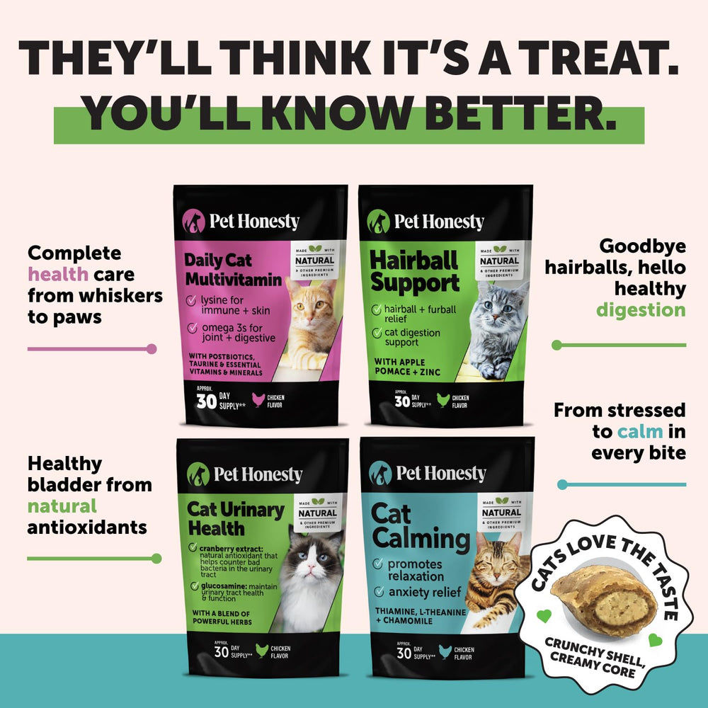 Pet Honesty cat hairball treats taste approval indicates palatability for many cats.