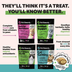 Pet Honesty cat hairball treats taste approval indicates palatability for many cats.