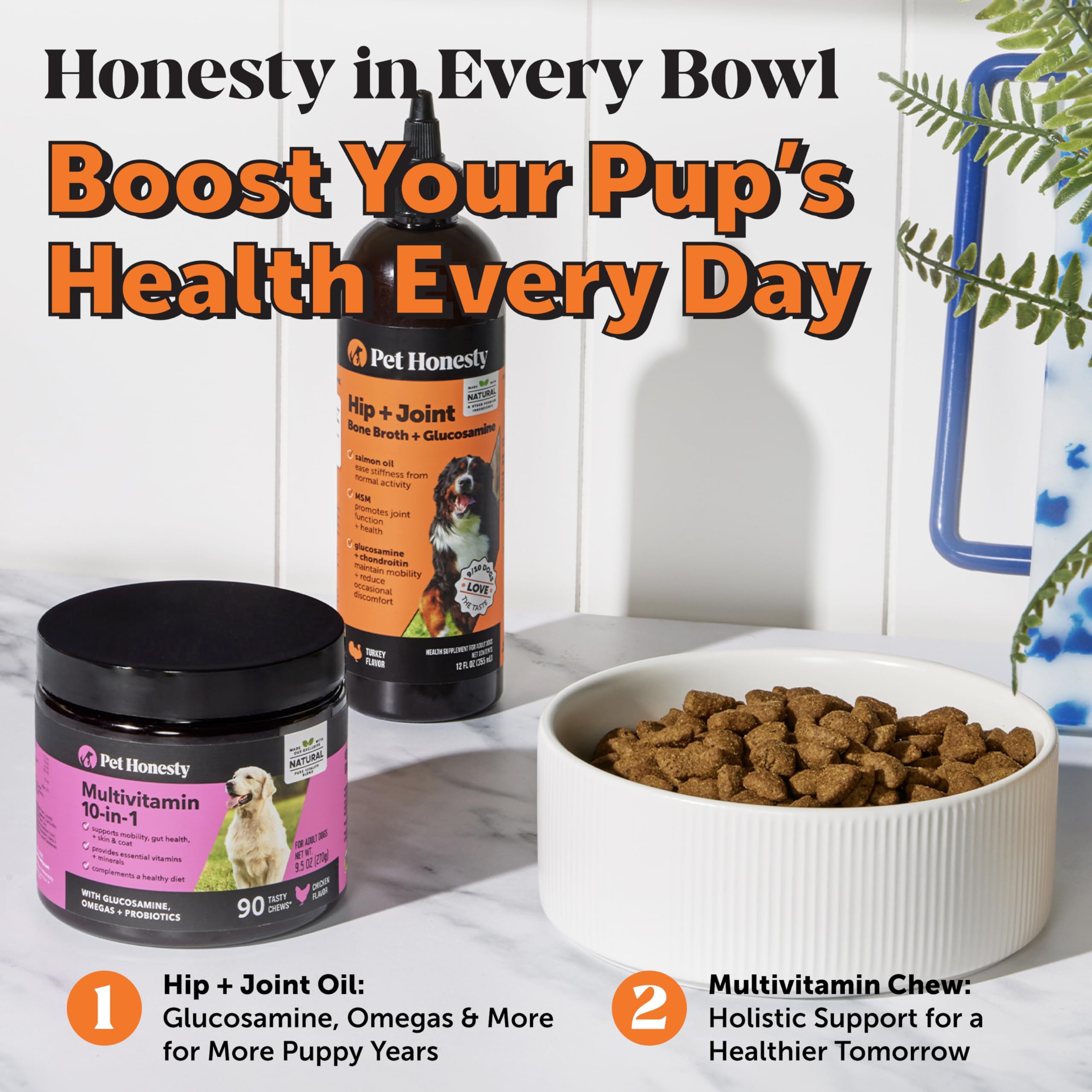 Pet Honesty collagen-rich broth close-up highlighting protein boost for vitality.