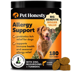 Pet Honesty dog allergy relief salmon chews for itchy skin comfort.