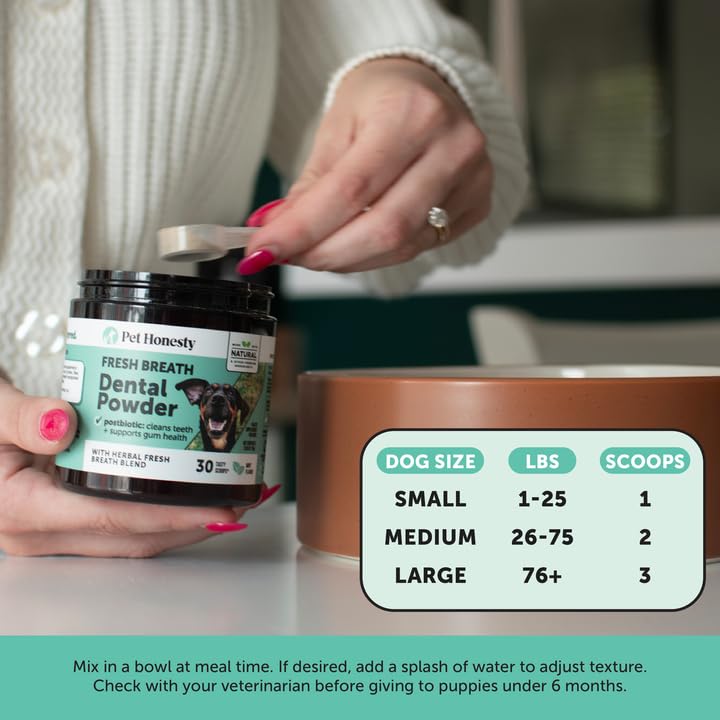 Pet Honesty powder sprinkled on food simplifies daily dental routine