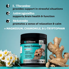 Pet Honesty duck flavored calming chews in pack for anxious dogs.