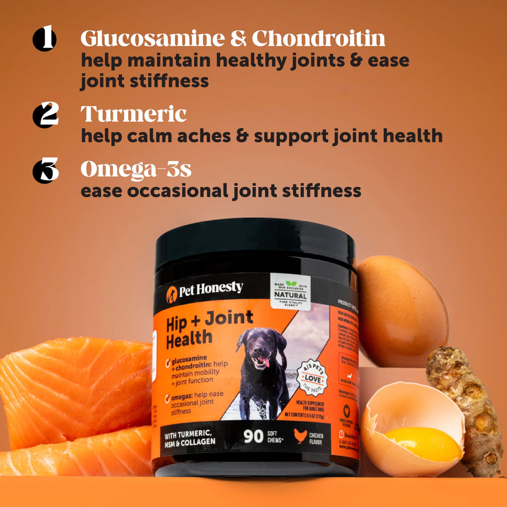 Pet Honesty glucosamine chondroitin dog chews support cartilage and joints.