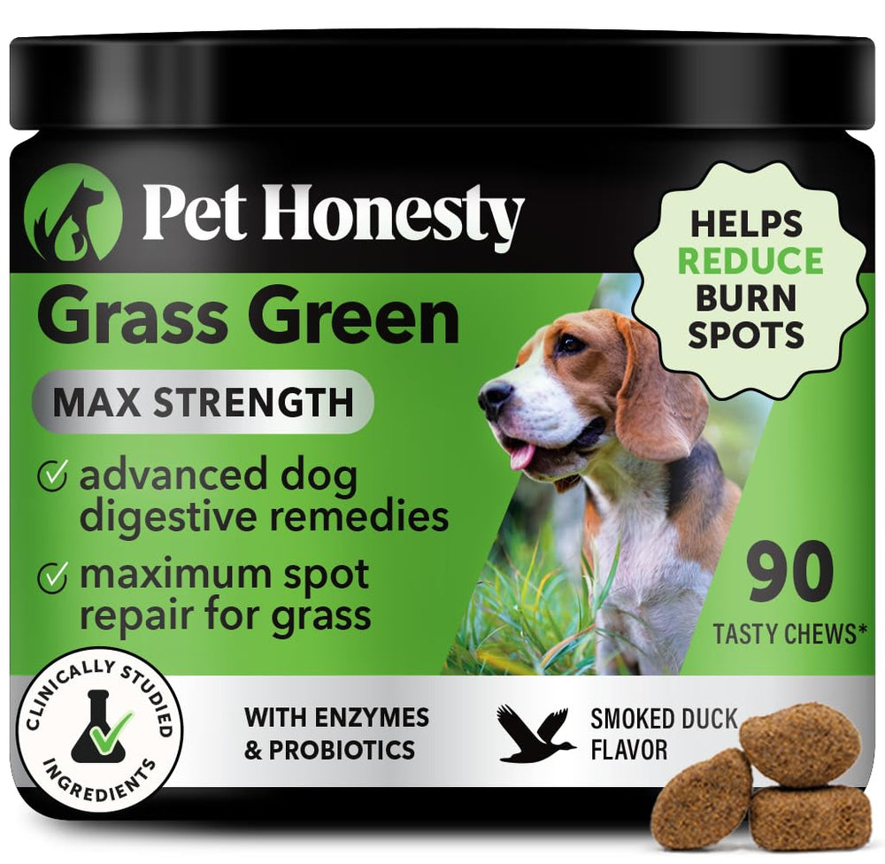 Pet Honesty Grass Green Max Strength chews front packaging highlights lawn protection.