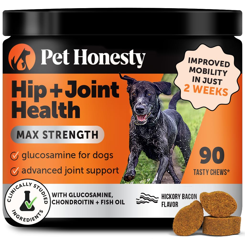 Pet Honesty hip joint health dog chews bottle promotes daily mobility support